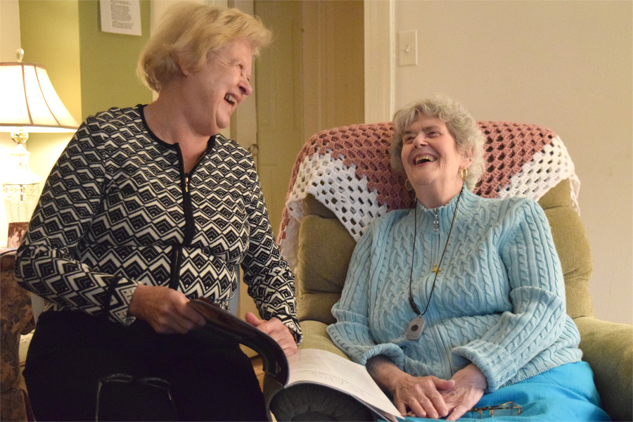 Our volunteer Jean Johnson (left), otherwise known as "The Amazing Jean," does everything from home visits to wellness presentations. Here, she shares a laugh with client Shirley Conover.
